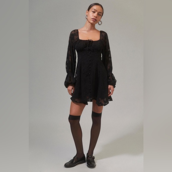 Urban Outfitters Wisteria Black Jacquard Mini Dress NWT! - Picture 5 of 7